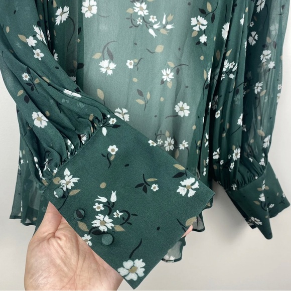 Country Road Blouse Top Green White Floral Long Sleeve Sheer Lightweight Size 8 - Picture 8 of 12